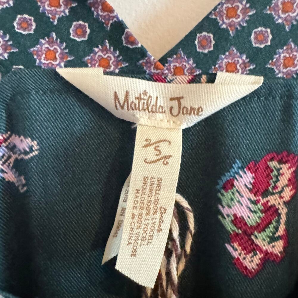 Matilda Jane Evergreen Dream Jumpsuit Teal Green Print Ruffle Sleeveless Sz S - Picture 6 of 10